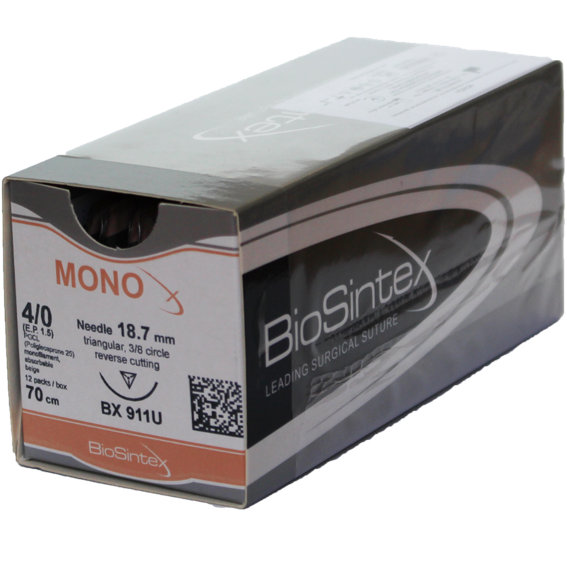 MONOx(BX 911), Поліглекап. моно.фіол,USP 4/0(M1,5),70см, зв.-ріж.18,7мм,3/8 кола